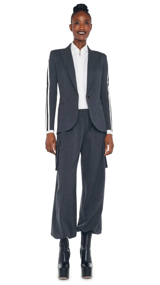 Norma Kamali Jackets SINGLE BREASTED JACKET Dark Heather Greyoffset Stripe 8211 Clothing