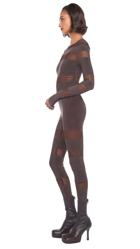 Norma Kamali Tops SPLICED TOP Chocolatechocolate Mesh 8211 Clothing
