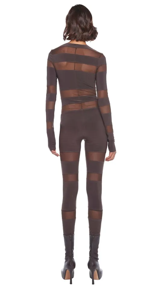 Norma Kamali Tops SPLICED TOP Chocolatechocolate Mesh 8211 Clothing