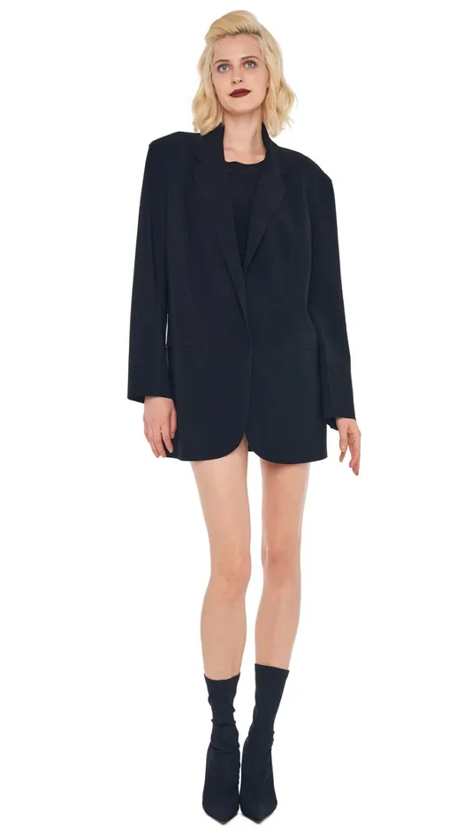 Norma Kamali Wardrobe SLEEVELESS PICKLEBALL MINI DRESS With OVERSIZED SINGLE BREASTED JACKET 8211 Clothing Norma Kamali Wardrobe SLEEVELESS PICKLEBALL MINI DRESS With OVERSIZED SINGLE BREASTED JACKET 8211 Clothing