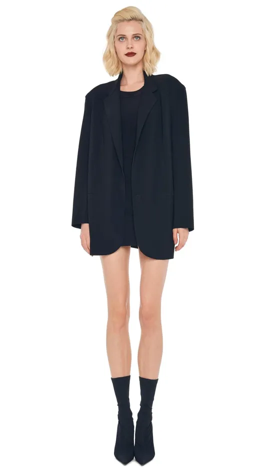 Norma Kamali Wardrobe SLEEVELESS PICKLEBALL MINI DRESS With OVERSIZED SINGLE BREASTED JACKET 8211 Clothing Norma Kamali Wardrobe SLEEVELESS PICKLEBALL MINI DRESS With OVERSIZED SINGLE BREASTED JACKET 8211 Clothing
