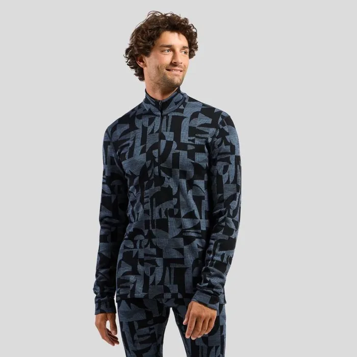 Odlo Base Layers The Natural Merino Warm Jacquard Base Layer HalfZip Provincial Blue 8211 Black 8211 Men Odlo Base Layers The Natural Merino Warm Jacquard Base Layer HalfZip Provincial Blue 8211 Black 8211 Men