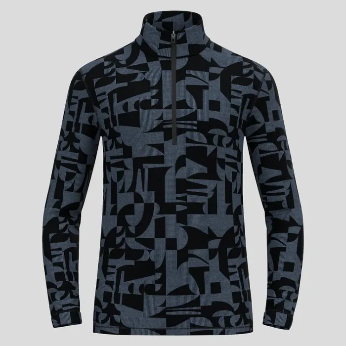 Odlo Base Layers The Natural Merino Warm Jacquard Base Layer HalfZip Provincial Blue 8211 Black 8211 Men
