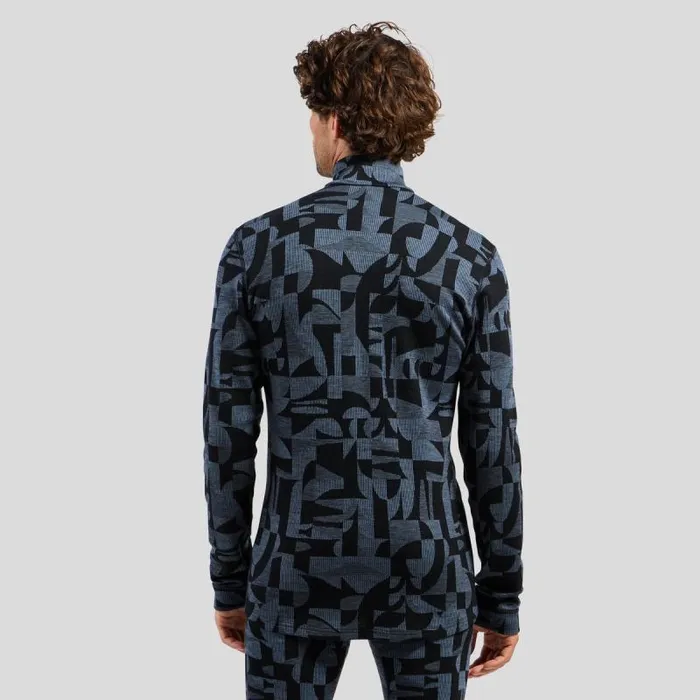 Odlo Base Layers The Natural Merino Warm Jacquard Base Layer HalfZip Provincial Blue 8211 Black 8211 Men