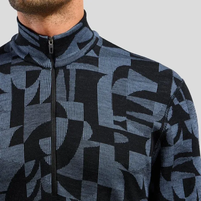 Odlo Base Layers The Natural Merino Warm Jacquard Base Layer HalfZip Provincial Blue 8211 Black 8211 Men