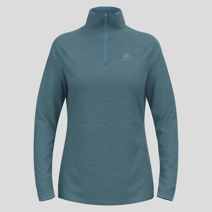 Odlo Mid Layers and Longsleeves The Run Easy HalfZip Mid Layer Top Provincial Blue Melange 8211 Women
