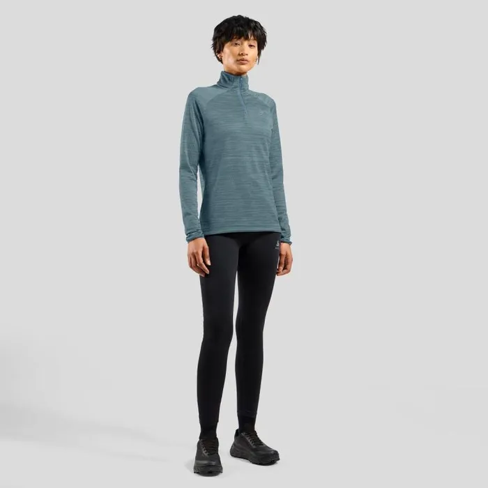 Odlo Mid Layers and Longsleeves The Run Easy HalfZip Mid Layer Top Provincial Blue Melange 8211 Women