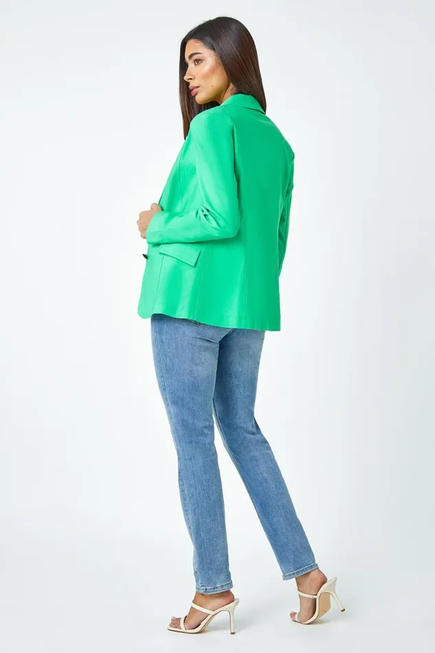 Pale Green Button Detail Stretch Blazer Women Roman Jackets