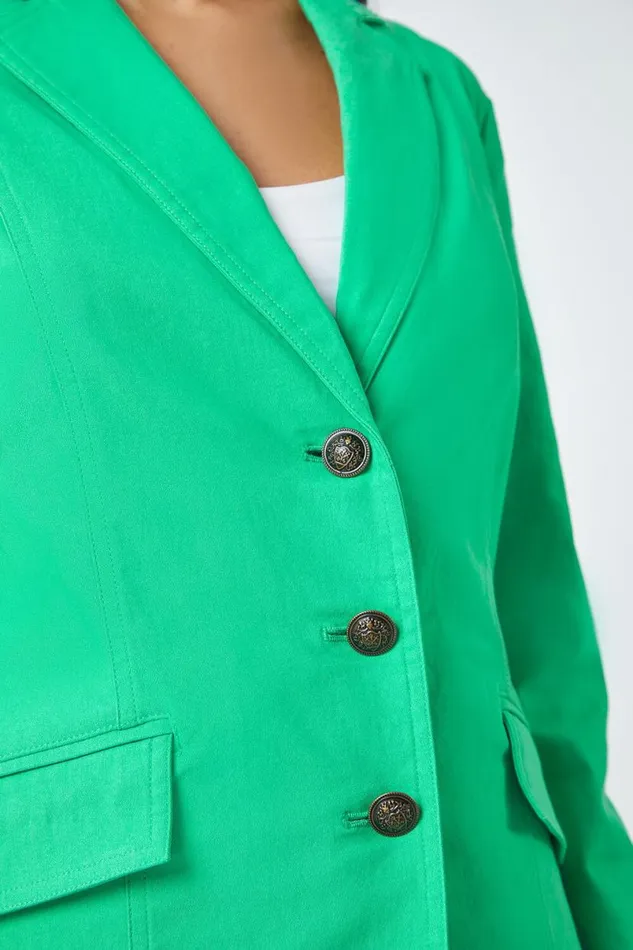 Pale Green Button Detail Stretch Blazer Women Roman Jackets