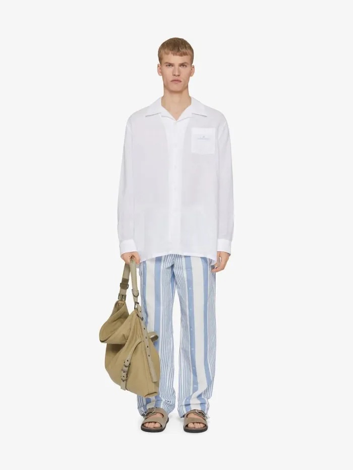 Pants In Linen With 4g Stripes Blueoff White Men Givenchy Pants and Shorts