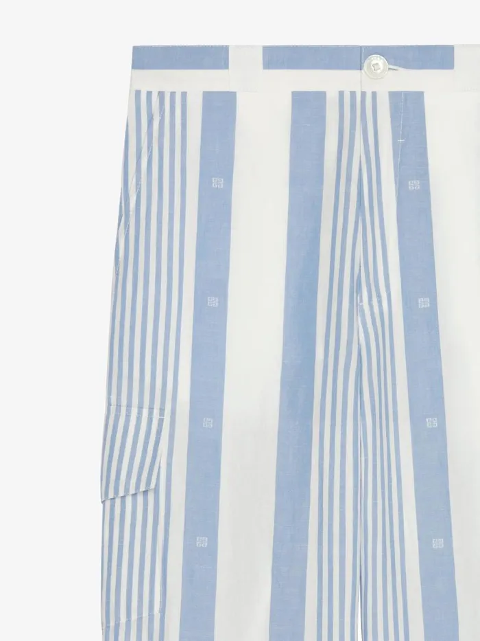 Pants In Linen With 4g Stripes Blueoff White Men Givenchy Pants and Shorts