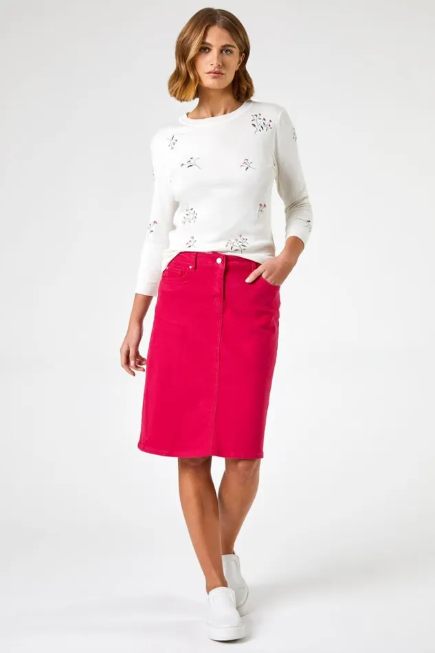 Pink Cotton Denim Stretch A Line Skirt Women Roman Skirts
