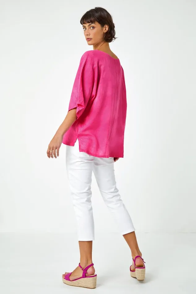 Pink Sequin Star Print Tunic Top Women Roman Tops