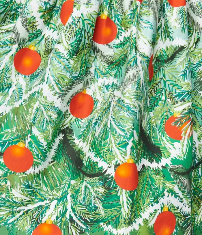 Plus Size Green Evergreen and Red Ornaments Swing Skirt ClothingPlus Unique Vintage Skirts