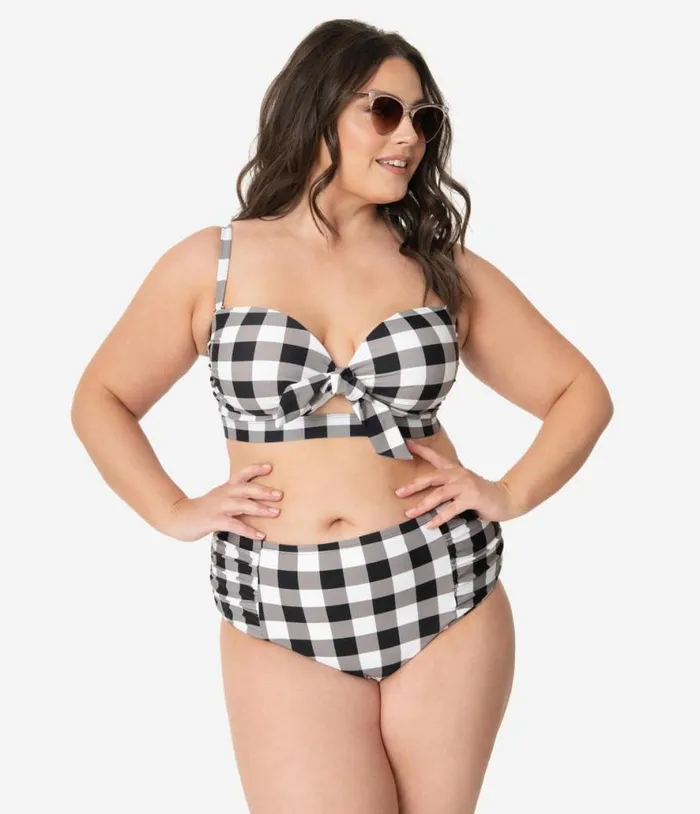 Plus Size Retro Style Black and White Gingham Swim Bottom Plus Unique Vintage Two Piece Swim Plus Size Retro Style Black and White Gingham Swim Bottom Plus Unique Vintage Two Piece Swim