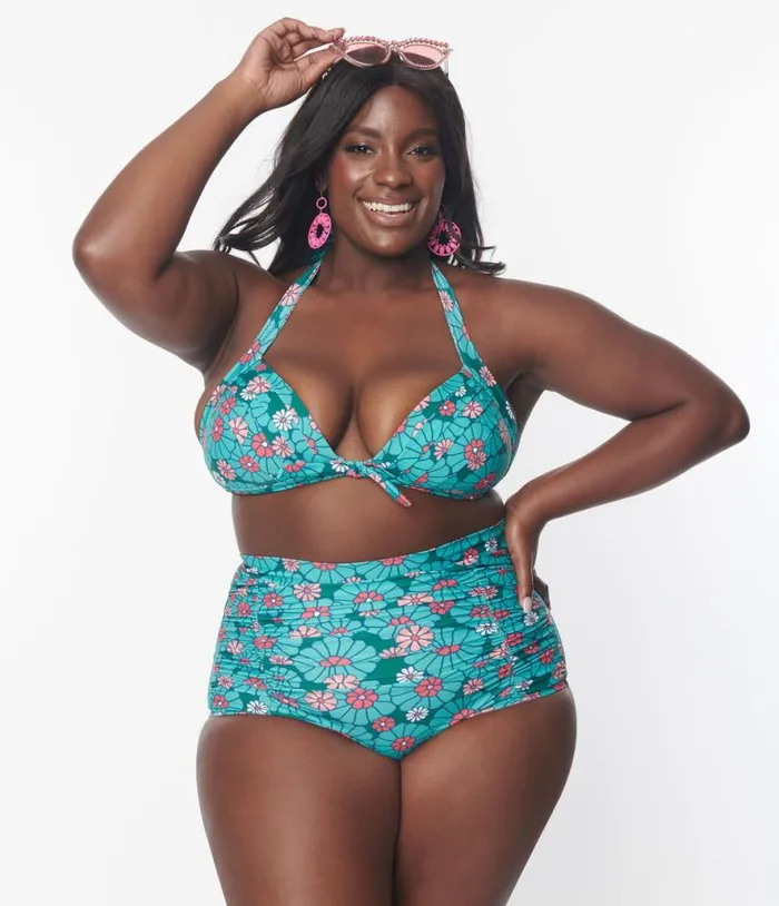 Plus Size Teal Flower Child Monroe Swim Bottom Plus Unique Vintage Two Piece Swim Plus Size Teal Flower Child Monroe Swim Bottom Plus Unique Vintage Two Piece Swim