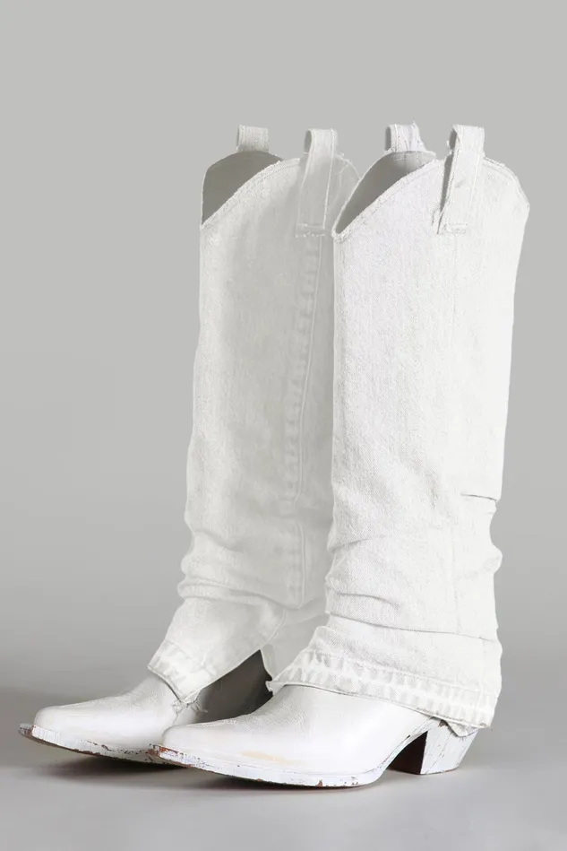 R13 Cowboy Boots Women Mid Cowboy Boot With Sleeve 8211 White Denim