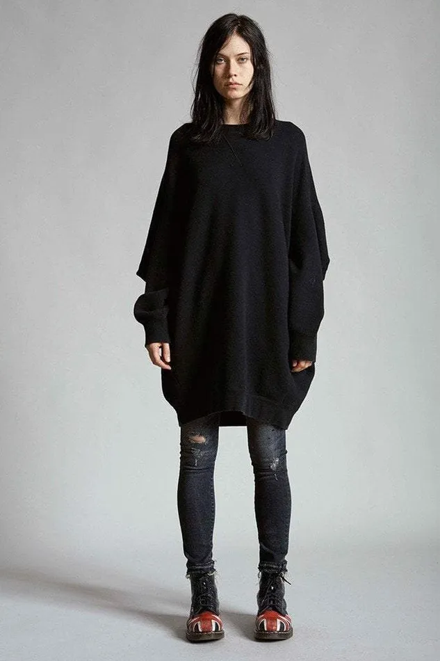 R13 Dresses Women Grunge Sweatshirt Dress 8211 Washed Black