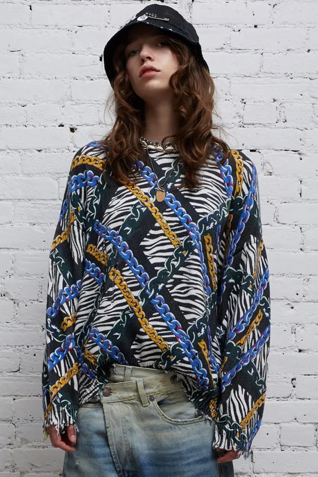 R13 Sweaters Women Oversized Sweater 8211 Chained Zebra