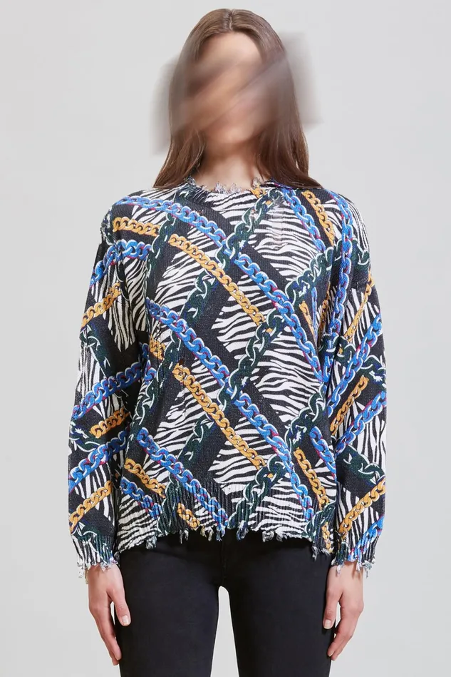 R13 Sweaters Women Oversized Sweater 8211 Chained Zebra