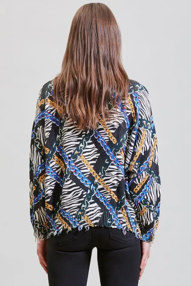 R13 Sweaters Women Oversized Sweater 8211 Chained Zebra