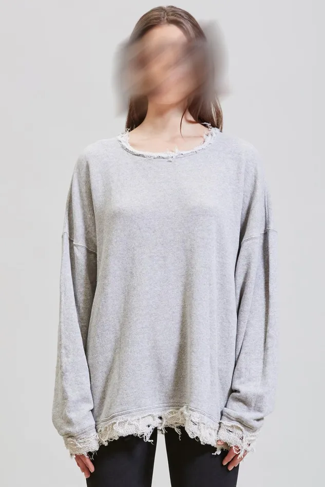 R13 Sweatshirts Women Shredded Edge Oversized Crewneck 8211 Heather Grey