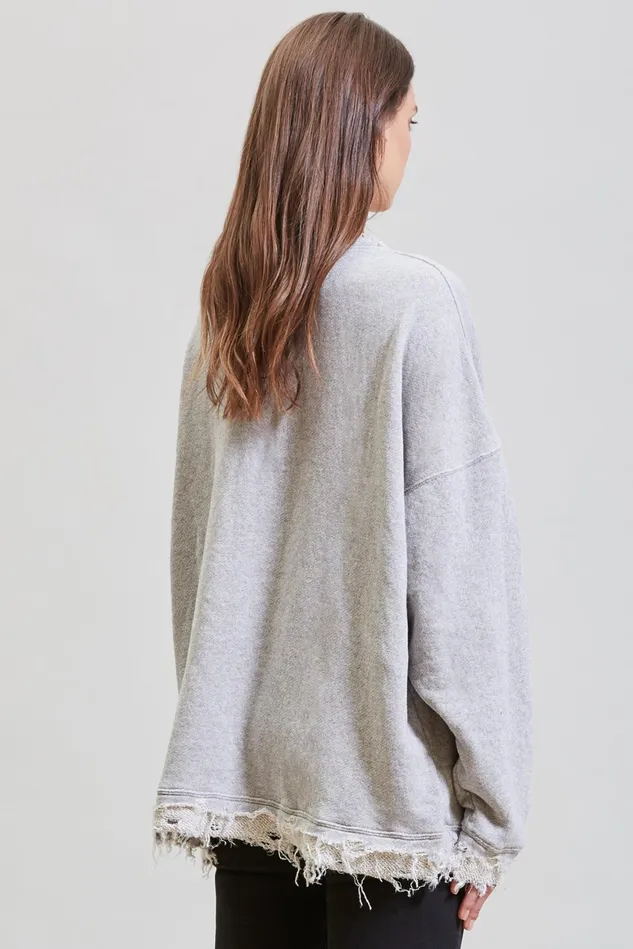 R13 Sweatshirts Women Shredded Edge Oversized Crewneck 8211 Heather Grey