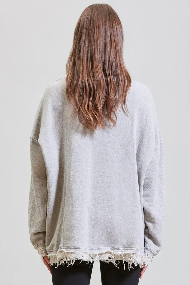 R13 Sweatshirts Women Shredded Edge Oversized Crewneck 8211 Heather Grey
