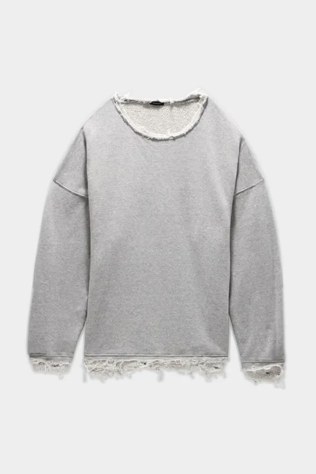 R13 Sweatshirts Women Shredded Edge Oversized Crewneck 8211 Heather Grey