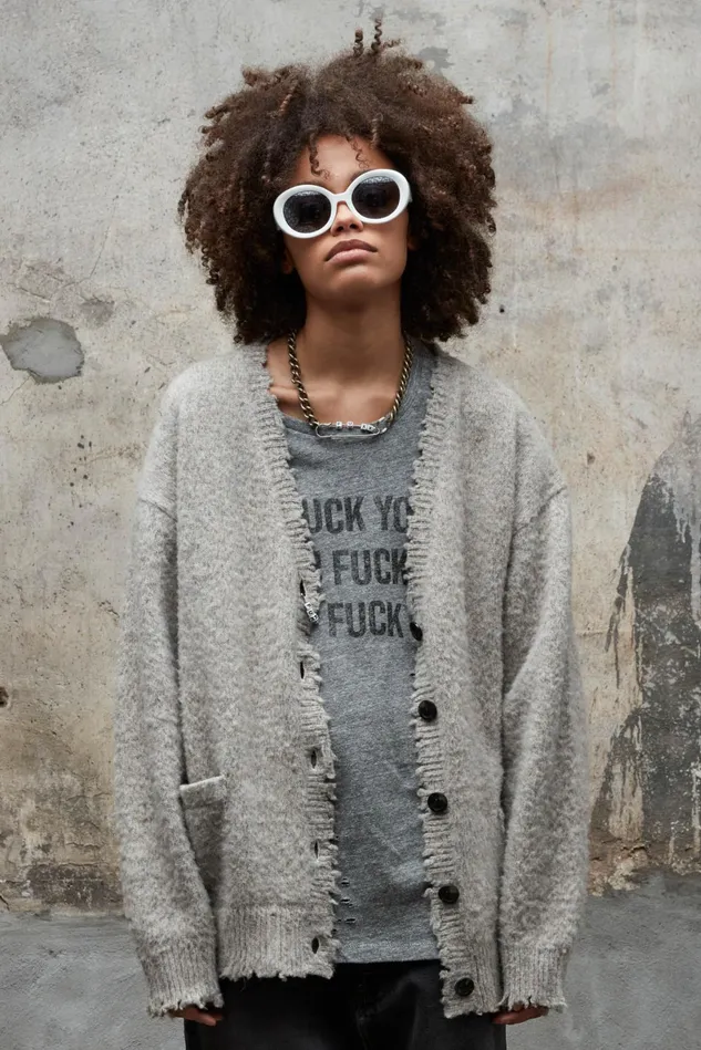 R13 TShirts Women FU Ripped Boy TShirt 8211 Heather Grey