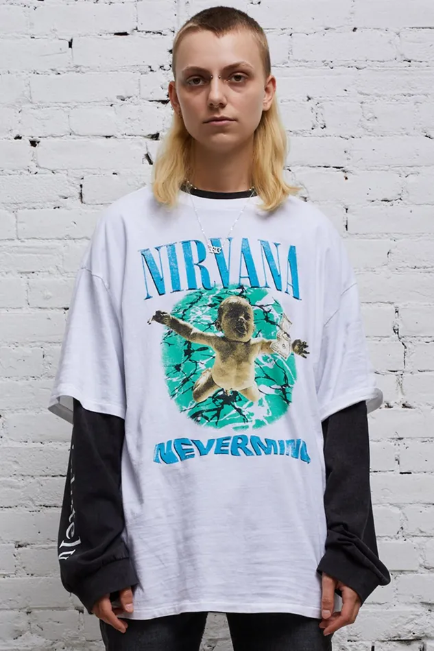 R13 TShirts Women Nirvana Nevermind Album Cover Oversized T Shirt 8211 Ecru