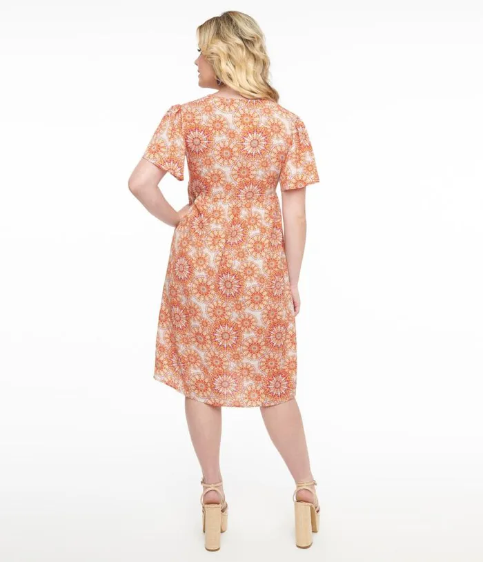 Red and Orange Psychedelic Floral Dress Dresses Unique Vintage Pocket Dresses