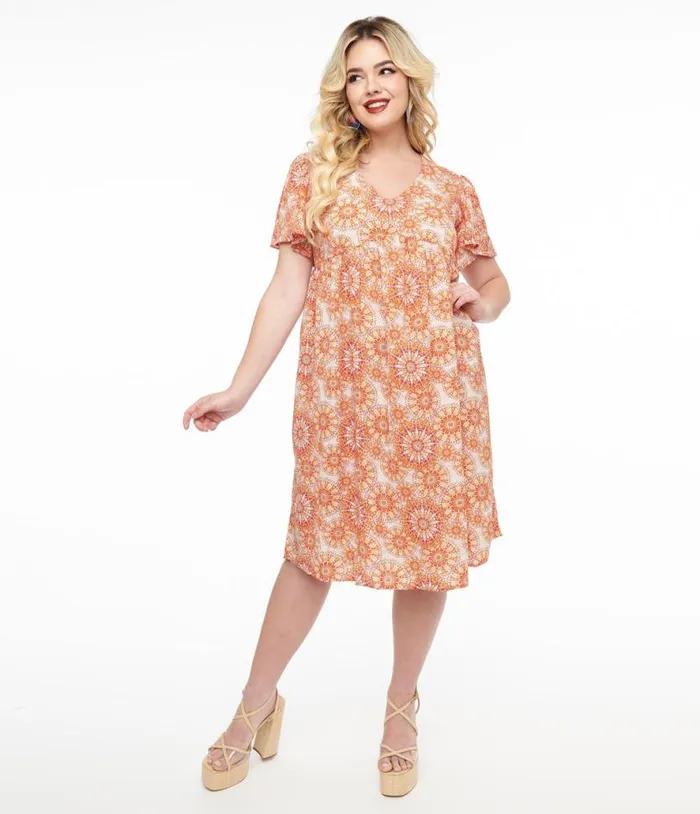 Red and Orange Psychedelic Floral Dress Dresses Unique Vintage Pocket Dresses