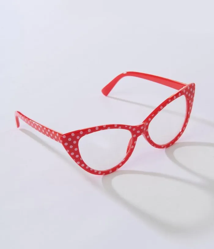 Red and White Polka Dot Cat Eye Glasses Accessories Unique Vintage Sunglasses