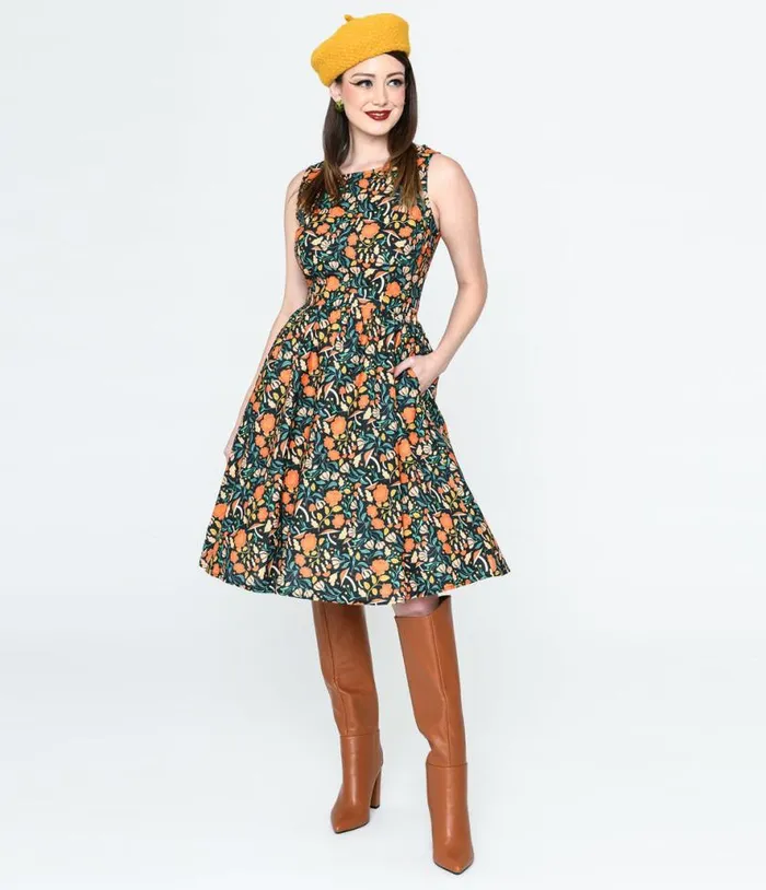 Retrolicious Black Flora Swing Dress DressesPlus Unique Vintage Pocket Dresses Retrolicious Black Flora Swing Dress DressesPlus Unique Vintage Pocket Dresses