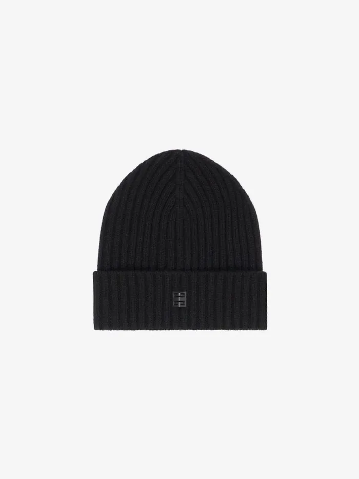 Ribbed Beanie In Wool And Cashmere With 4g Detail Black Men Givenchy Beanies and Caps