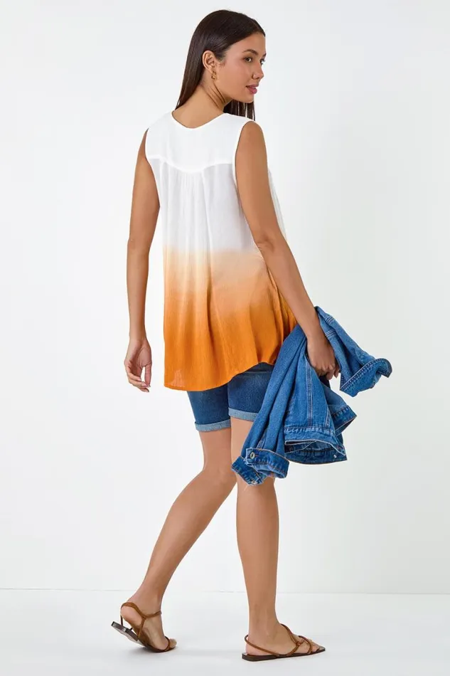 Rust Cotton Lace Detail Ombre VNeck Vest Top Women Roman Tops
