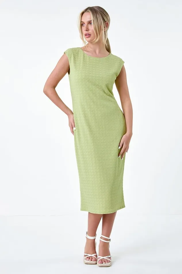 Sage Petite Textured Crochet Midi Dress Women Roman Dresses