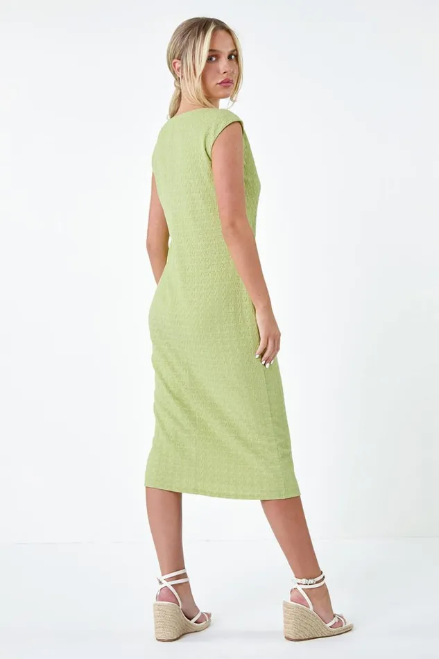 Sage Petite Textured Crochet Midi Dress Women Roman Dresses