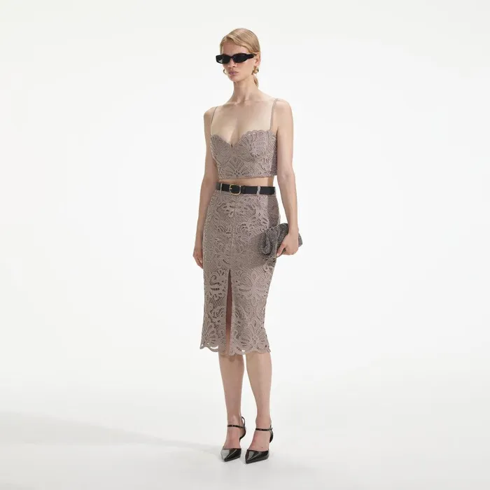 Self Portrait Bottoms Guipure Lace Midi Skirt 8211 Women