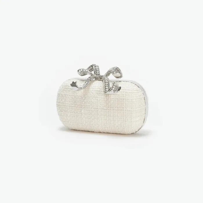 Self Portrait Clutch Bags Cream Boucle Bow Clutch 8211 Women
