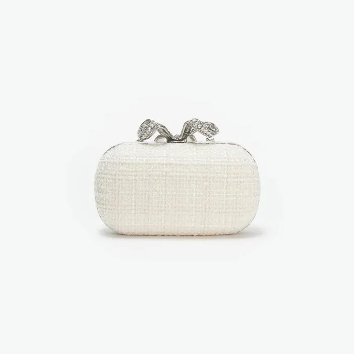 Self Portrait Clutch Bags Cream Boucle Bow Clutch 8211 Women