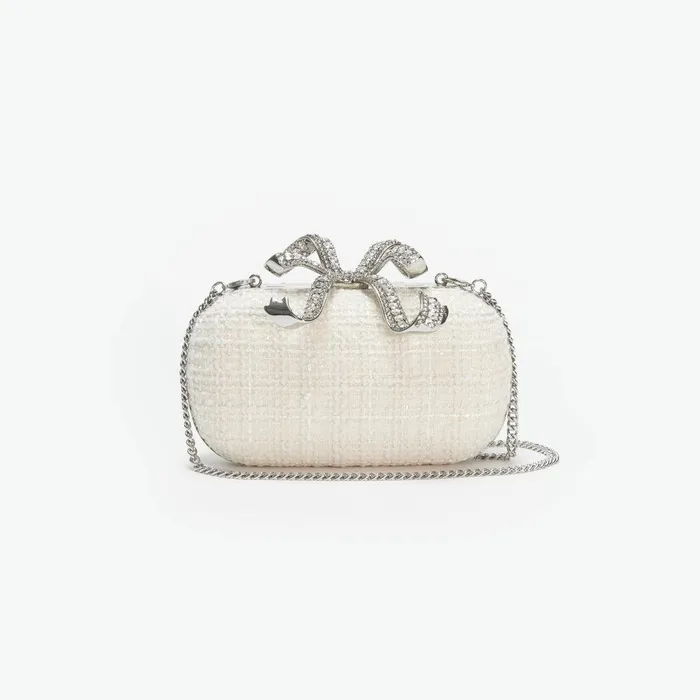 Self Portrait Clutch Bags Cream Boucle Bow Clutch 8211 Women