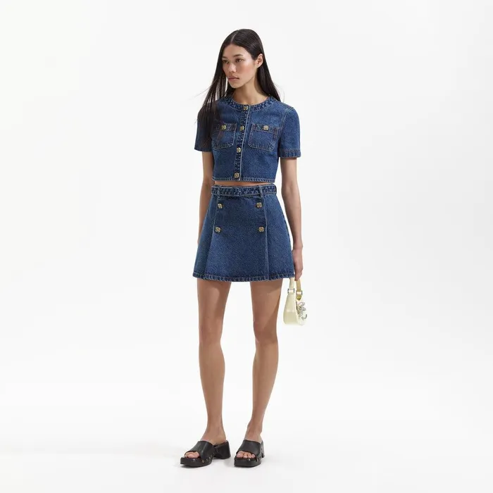 Self Portrait Denim Denim A Line Mini Skirt 8211 Women