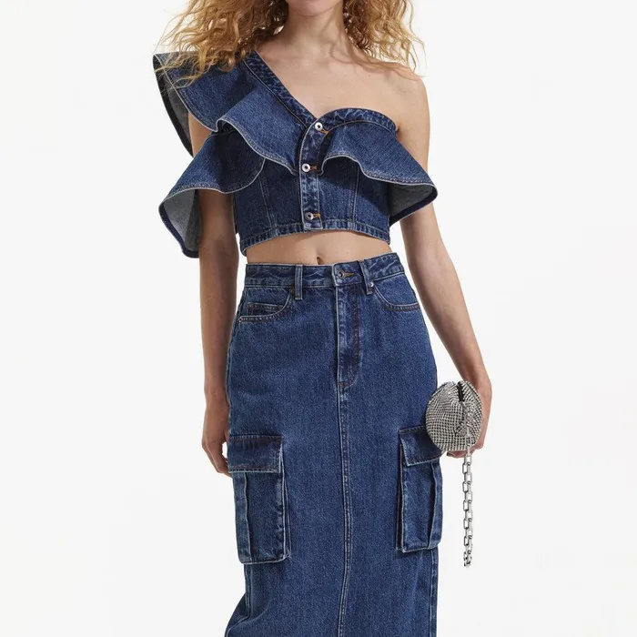Self Portrait Denim Denim Cargo Midi Skirt 8211 Women