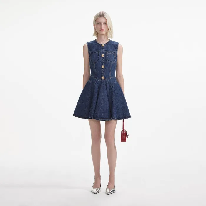 Self Portrait Denim Denim Skater Mini Dress 8211 Women