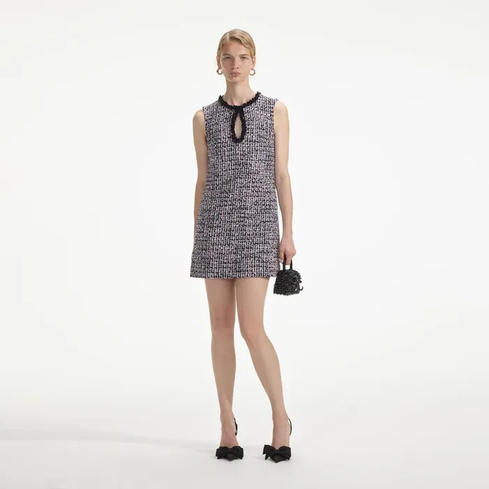 Self Portrait Dresses Black Boucle Embellished Mini Dress 8211 Women