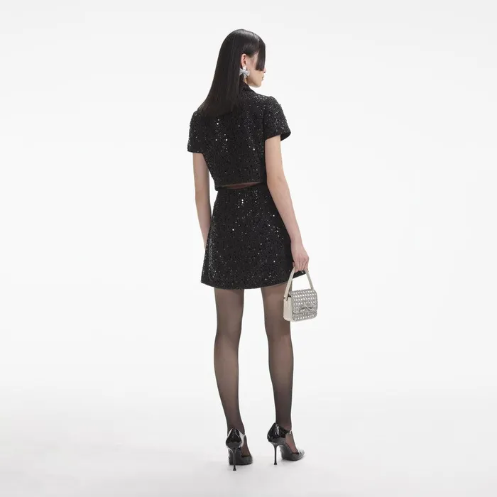 Self Portrait Dresses Black Sequin Boucle Mini Dress 8211 Women