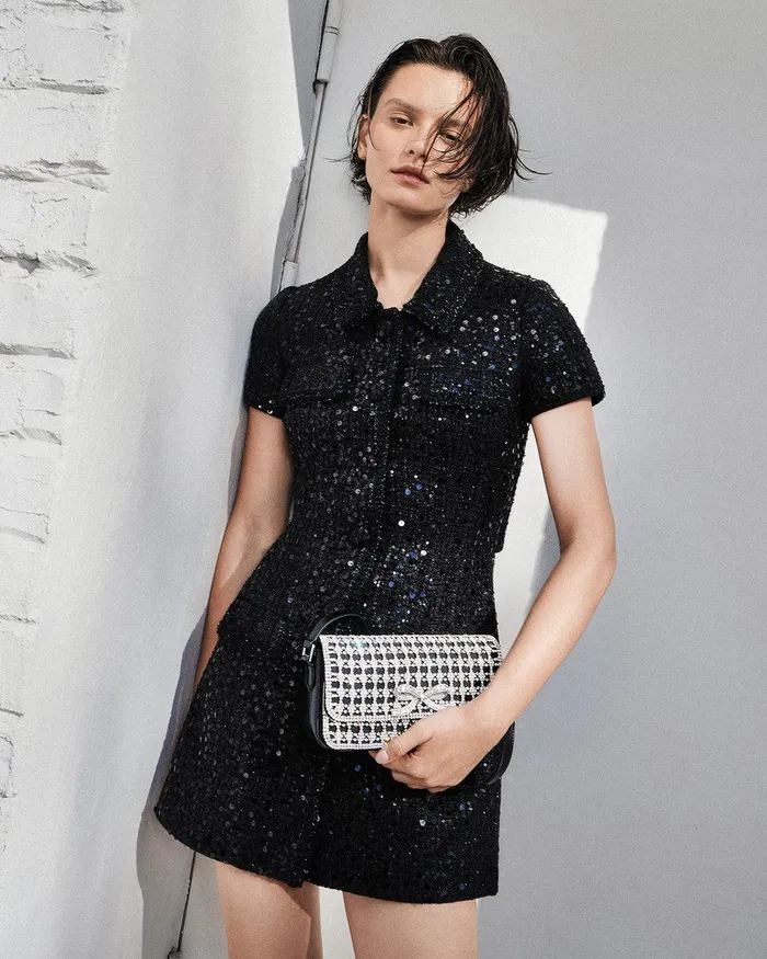 Self Portrait Dresses Black Sequin Boucle Mini Dress 8211 Women