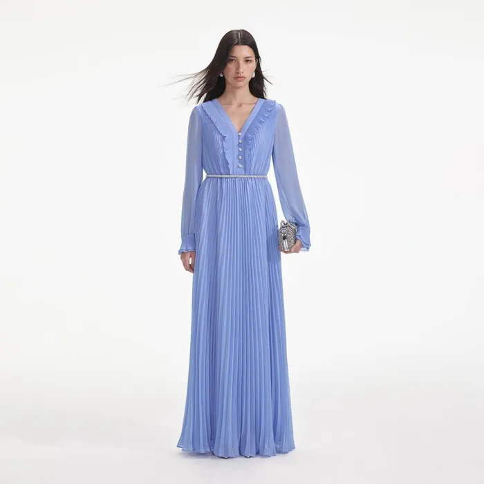 Self Portrait Dresses Blue Chiffon Maxi Dress 8211 Women